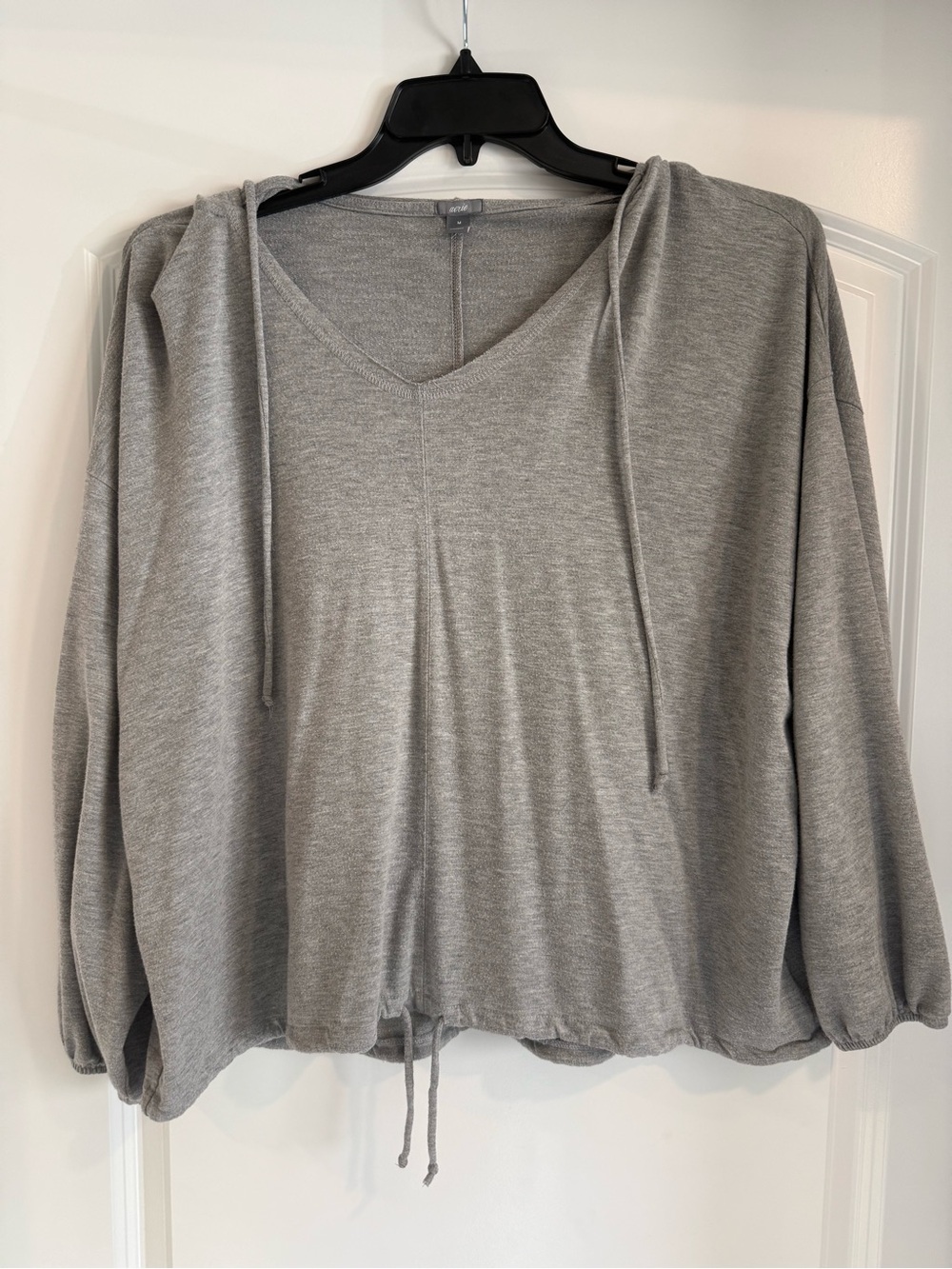 Aerie Medium Grey V-Neck Hoodie Top with Drawstring